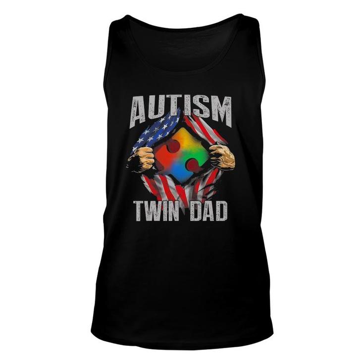Autism Twin Dad American Flag Autism Awareness Unisex Tank Top