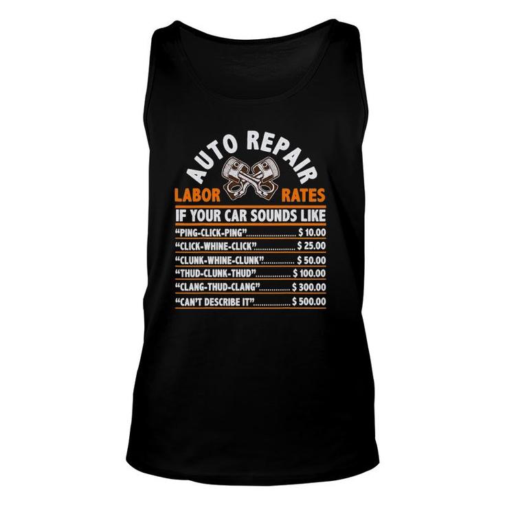 Auto Repair Labor Rates Funny Gift For Garage Car Mechanic Unisex Tank Top