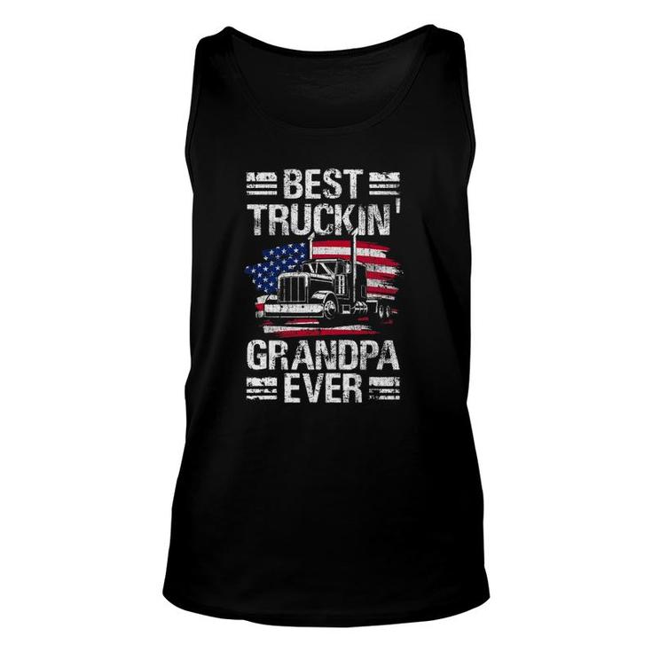 Mens Best Truckin Grandpa Ever Usa Flag Semi Truck Driver Tank Top