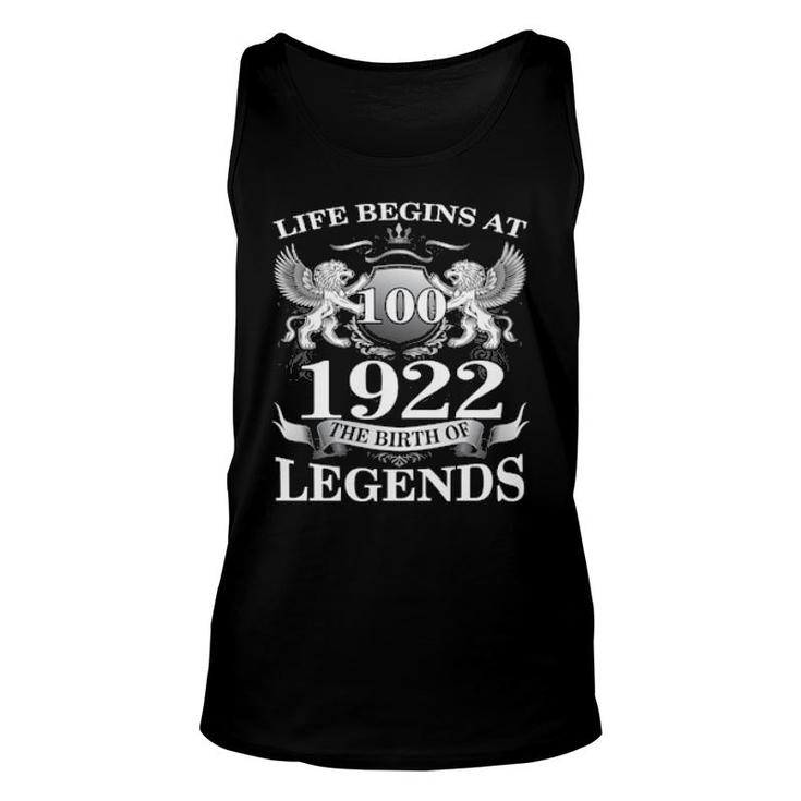 Birth Of Legends 1922 100Th Birthday For 100 Years Old Unisex Tank Top
