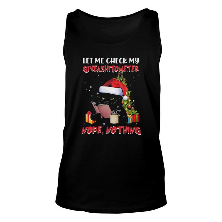 Black Cat Reading Book Let Me Check My Giveashitometer Nope Nothing Christmas Tank Top