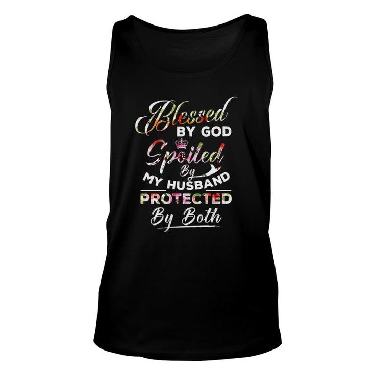 Womens Blessed By God Spoiled By My Husband Protected By Both V-Neck Tank Top