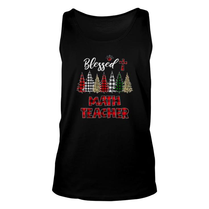Buffalo Plaid Christmas Tree Blessed Math Teacher Christmas Tank Top