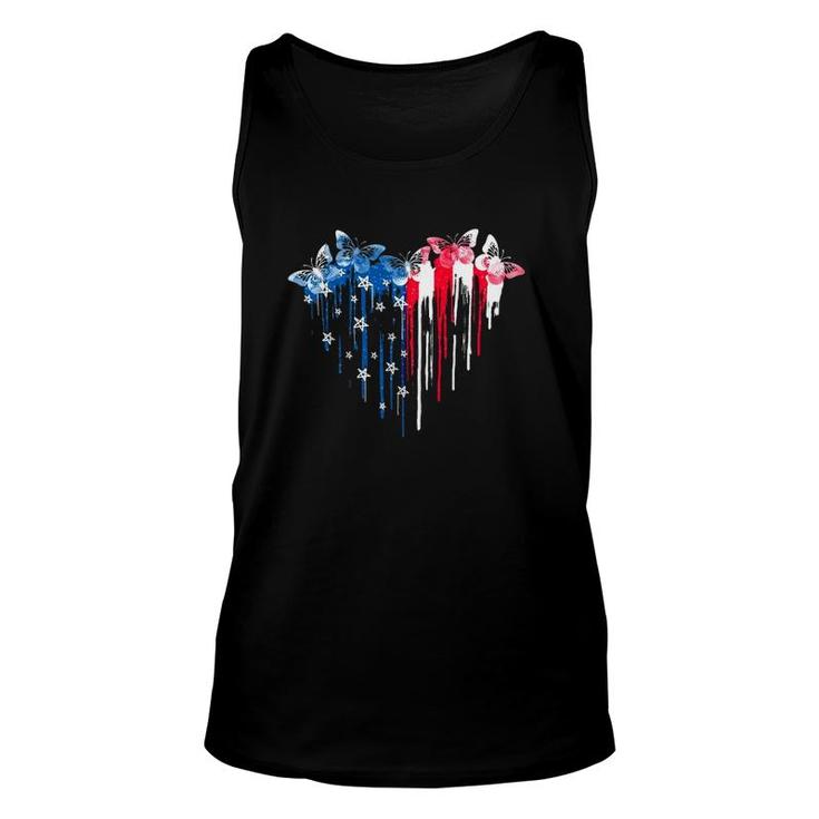 Butterfly Lover 4Th Of July Dripping American Flag Heart Unisex Tank Top
