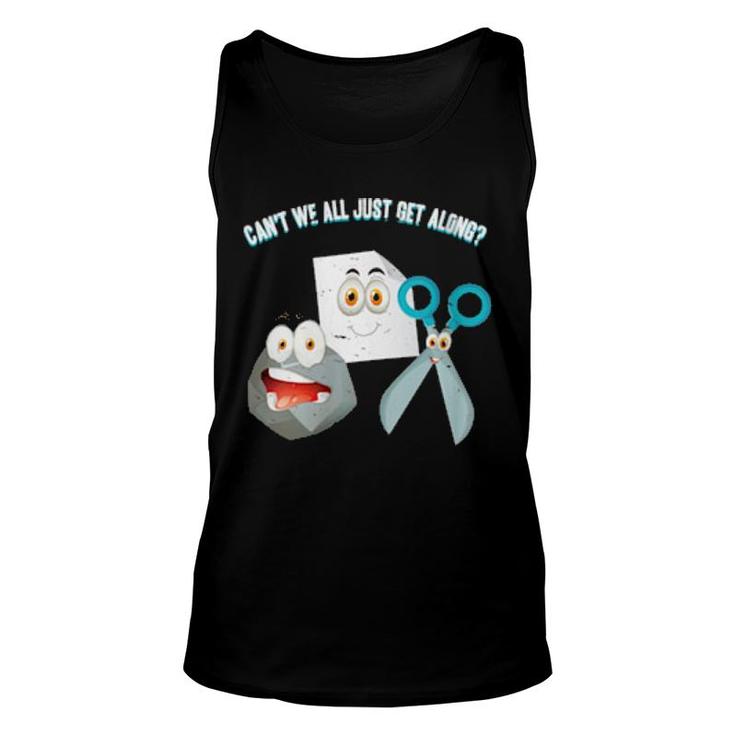 Can't We All Just Get Along Rock Paper Scissors Grey  Unisex Tank Top