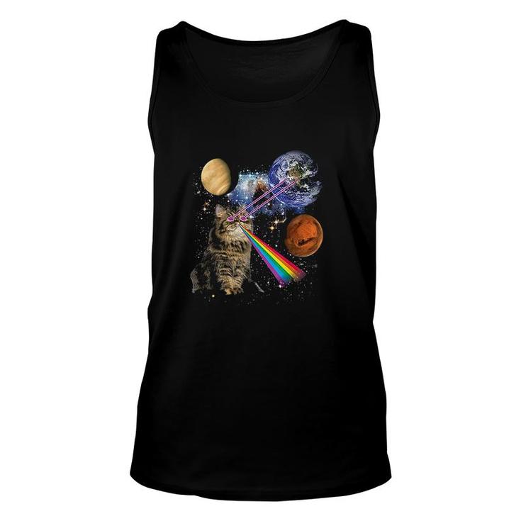 Cat And Rainbow In Galaxy Space Unisex Tank Top