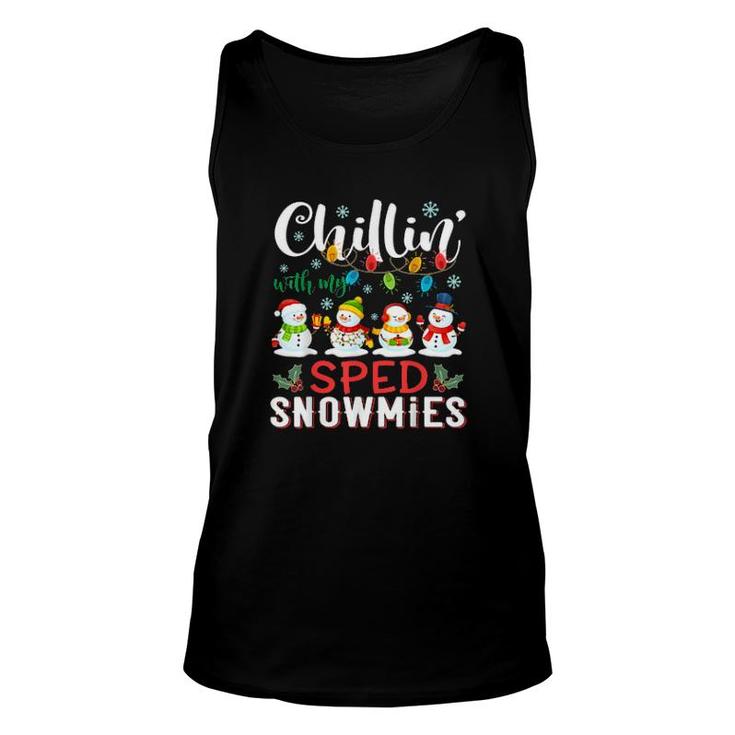 Chillin With My Sped Snowmies Christmas Teacher Student  Unisex Tank Top