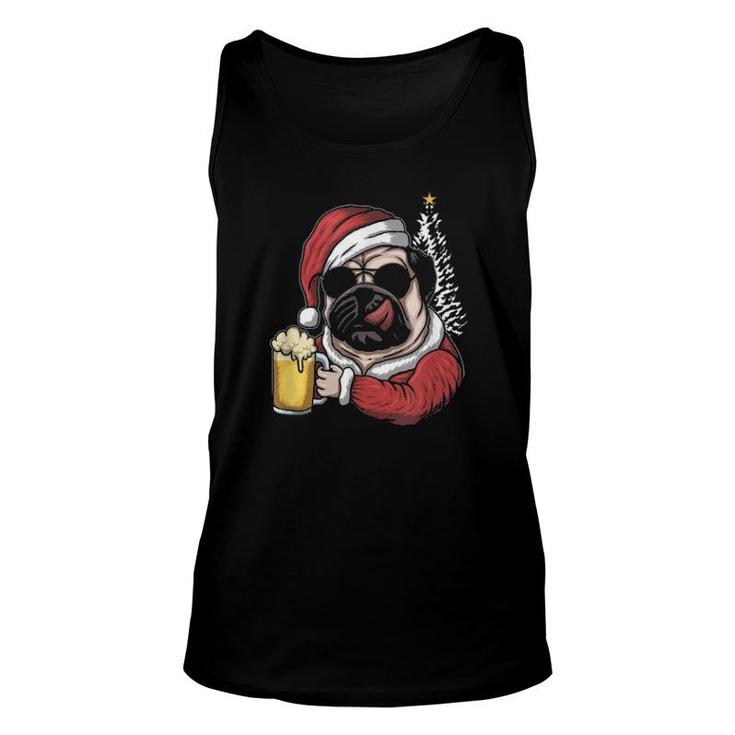 Christmas A Pitbull Dog Santa Hat And Drink Beer On Xmas Tee Tank Top
