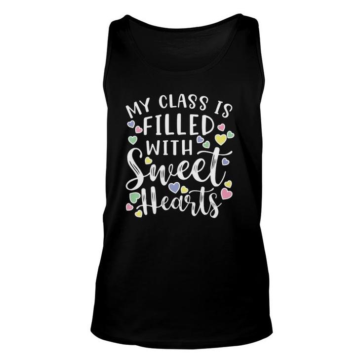 Womens My Class Is Filled With Sweet Hearts Valentine's Day Cute V-Neck Tank Top