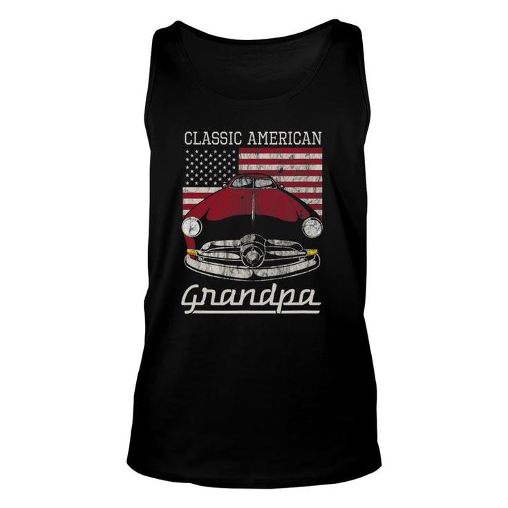 Classic American Grandpa American Flag Antique Car Unisex Tank Top
