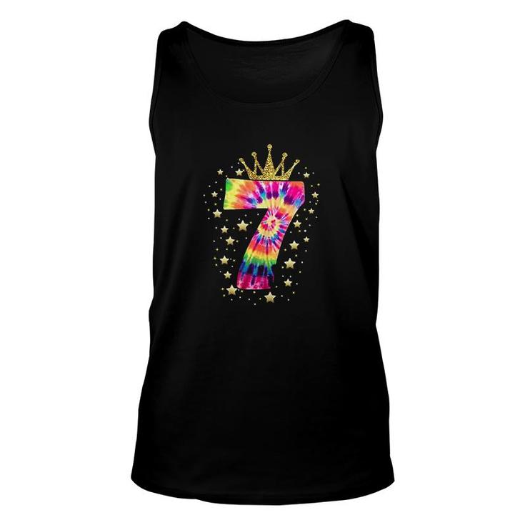 Colorful Tie Dye Number 7 Year Old Girls Boy 7th Birthday  Unisex Tank Top