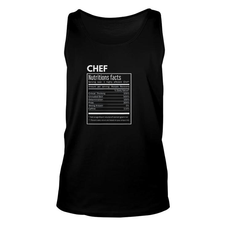 Cook Chef Funny Nutrition Facts Unisex Tank Top