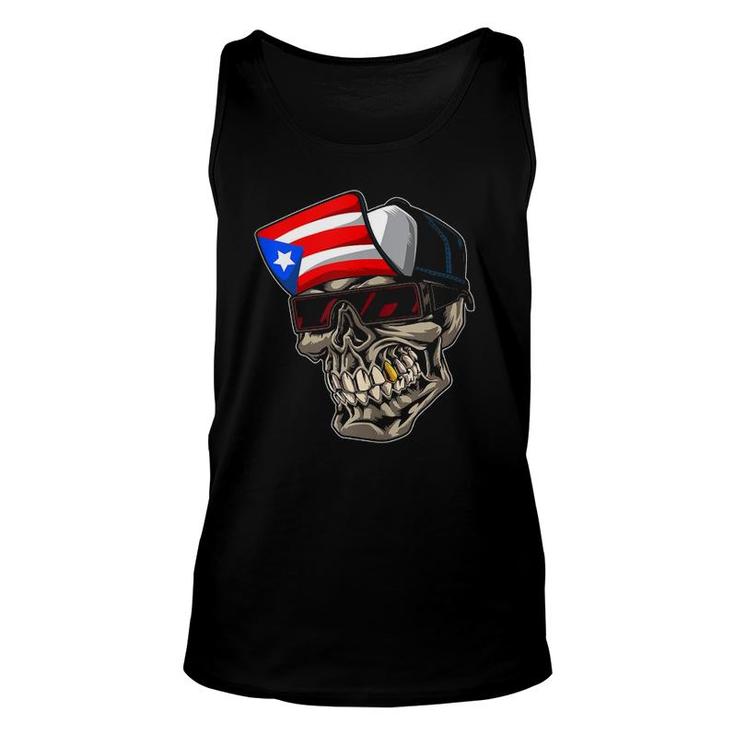 Cool Puerto Rican Skull With Cap And Puerto Rico Flag  Unisex Tank Top