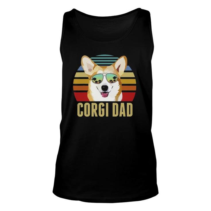 Corgi Dog Dad Vintage Retro Sunset Beach Vibe Fathers Day Unisex Tank Top