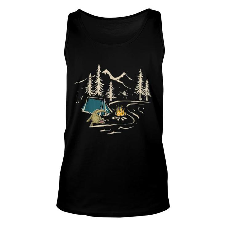 Crocodile Goes Hiking, Nature Outdoor Camping Camper Unisex Tank Top