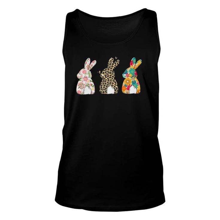 Womens Cute Easter Bunnies Leopard Bunny And Flower Bunnies Tank Top