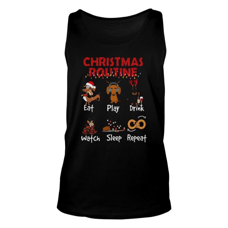 Dachshund Christmas Routine Eat Play Drink Watch Sleep Repeat Tank Top