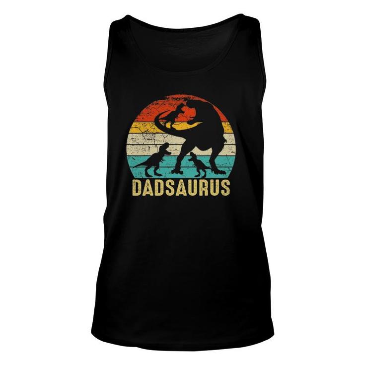 Dad Saurusrex Daddy Dinosaur 3 Three Kids Father's Day Unisex Tank Top