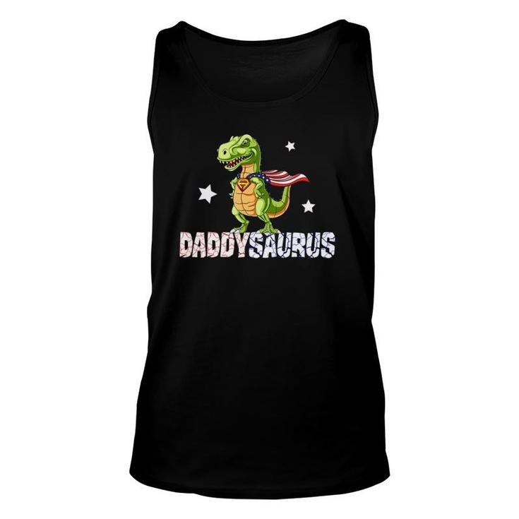 Daddysaurus Hero Dinosaur Dad American Flag Fathers Day Tank Top