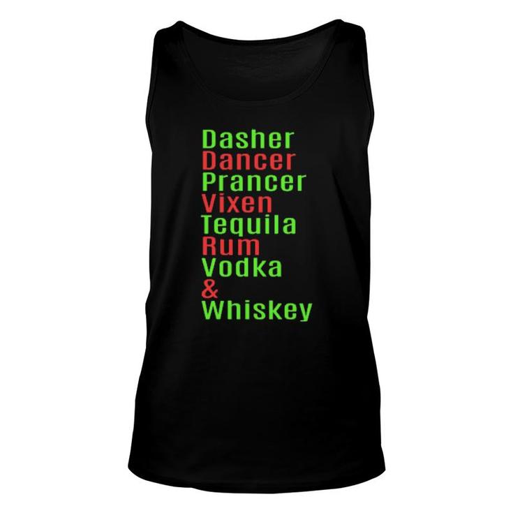 Dasher Dancer Rum Vodka Whiskey Christmas Reindeer  Unisex Tank Top