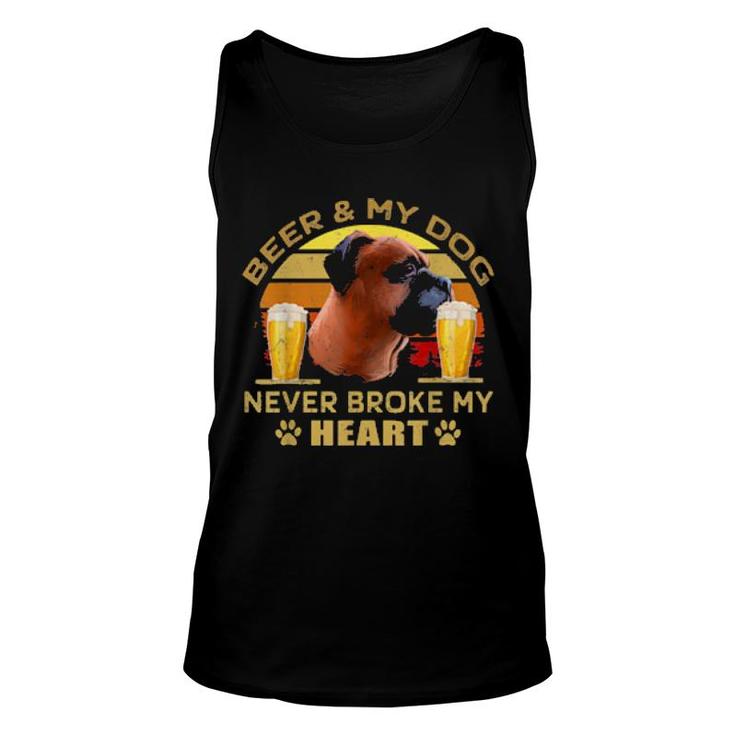 Dogs 365 Beer & Boxer Dog Never Broke My Heart  Unisex Tank Top