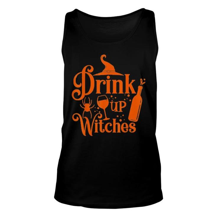Drink Up Witches Halloween Drinking Wine Glass Lover Tee  Unisex Tank Top