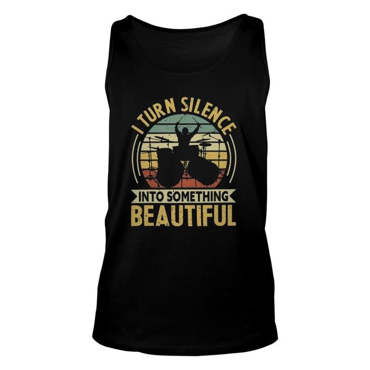 Drum Music I Turn Silence Drummer Drums Quote 3 Musical Drummer Tank Top