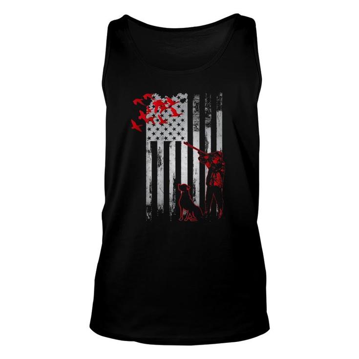 Duck Hunting With Dog Hunters Daddy Gift American Usa Flag Unisex Tank Top