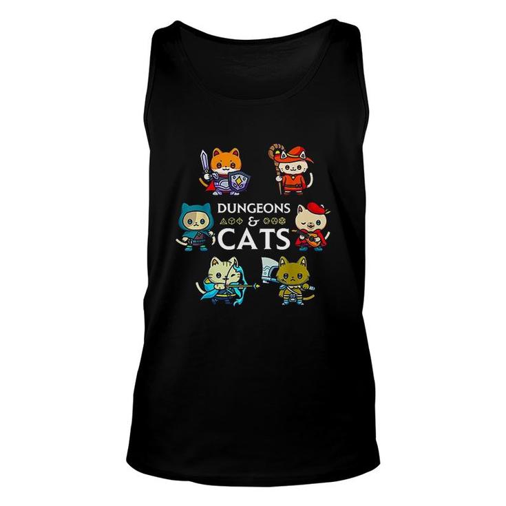 Dungeons And Cats RPG D20 Dice Nerdy Fantasy Gamer Cat Gift  Unisex Tank Top