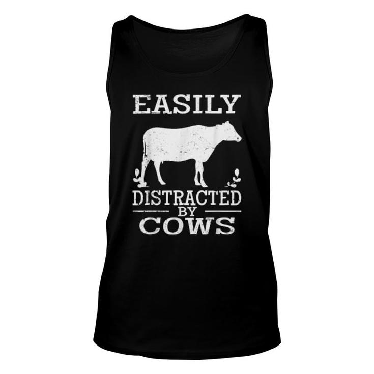 Easily Distracted By Cows Cute Cow Quote Vintage  Unisex Tank Top