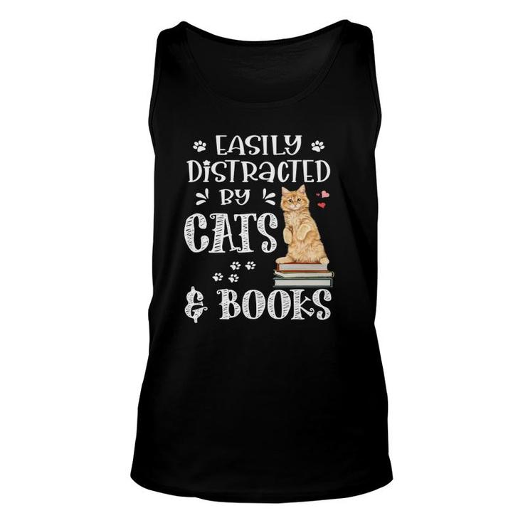 Easily Distracted Cats And Books Cat And Book Lovers Unisex Tank Top