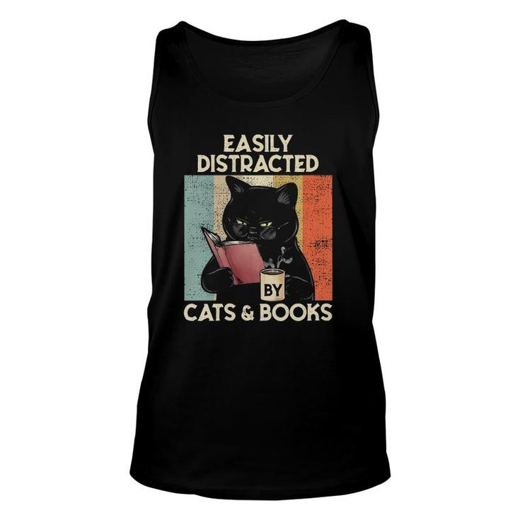 Womens Easily Distracted By Cats And Books For Cat Lovers V-Neck Tank Top
