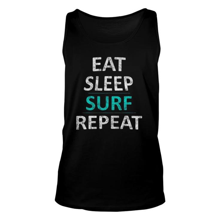 Eat Sleep Surf Repeat Funny Beach Surfer Gift Unisex Tank Top