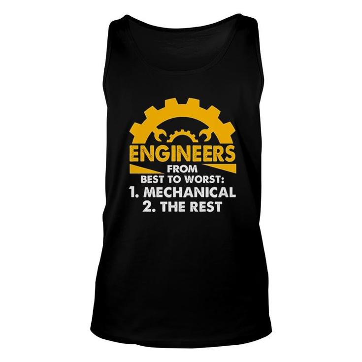 Engineers From Best To Worst Mechanical Engineering Unisex Tank Top