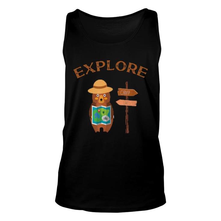 Explorer Backpacking Hiking Bear With Map,Camping And Hiking Tank Top