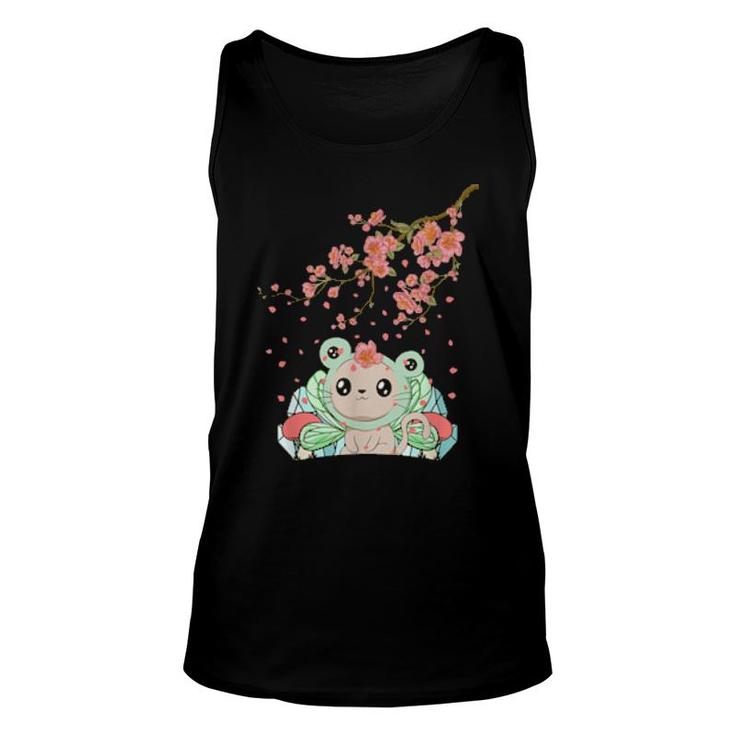 Fairycore Aesthetic Fairy Cat Frog Head Cherry Blossom  Unisex Tank Top