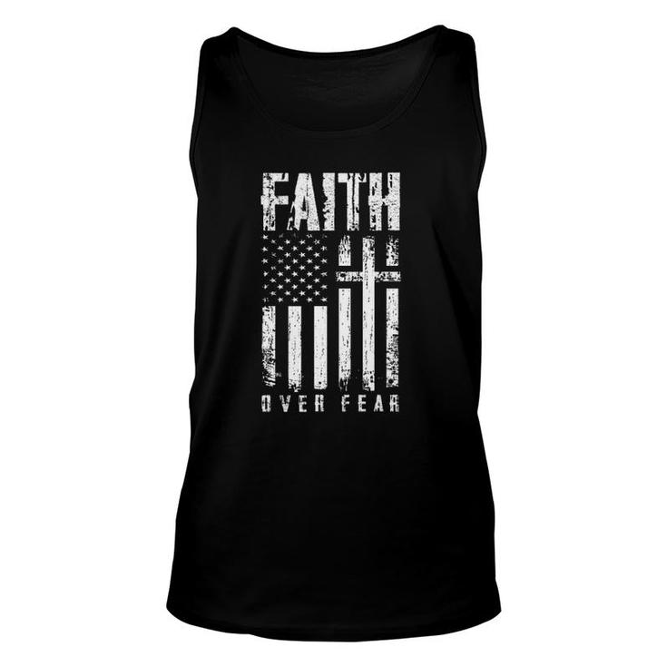 Faith Over Fear Christian Cross American Usa Flag Unisex Tank Top