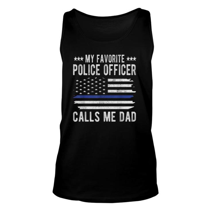 Mens My Favorite Police Officer Calls Me Dad Blue Line Police Dad Tank Top