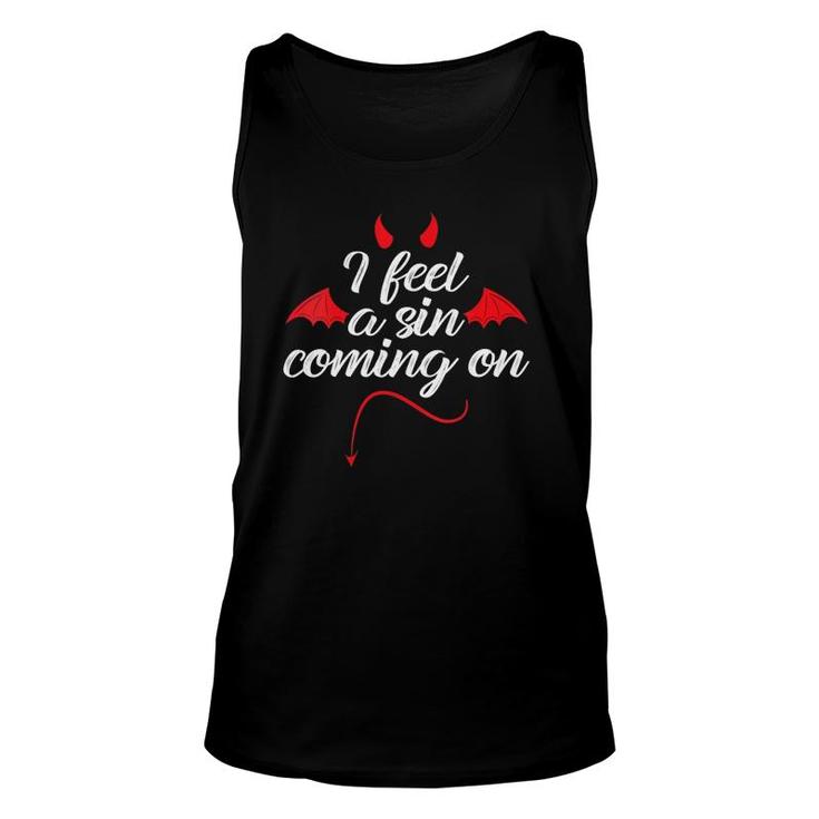 Womens I Feel A Sin Coming On Halloween Devil Horns And Tail Lover V-Neck Tank Top