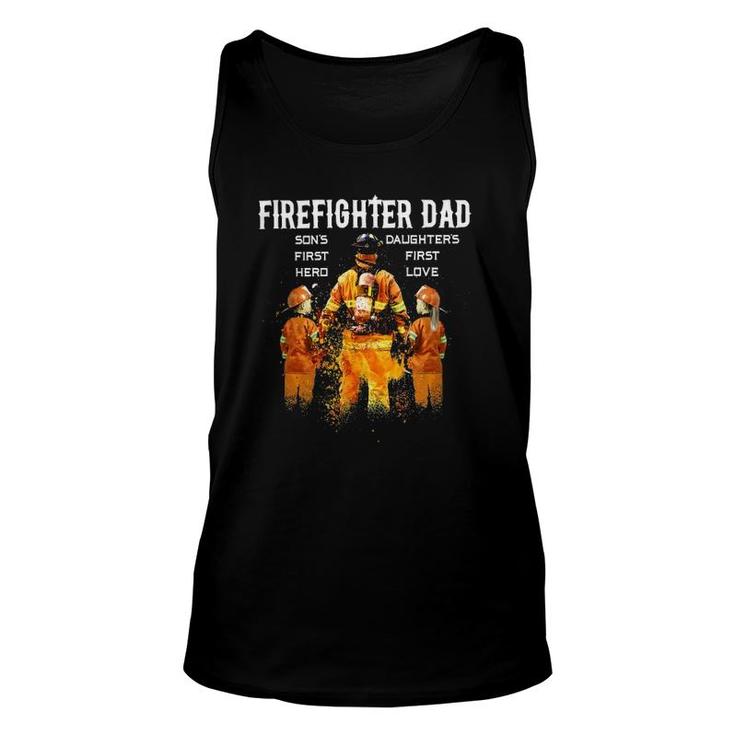 Firefighter Dad Son's First Hero Daughter's First Love Unisex Tank Top