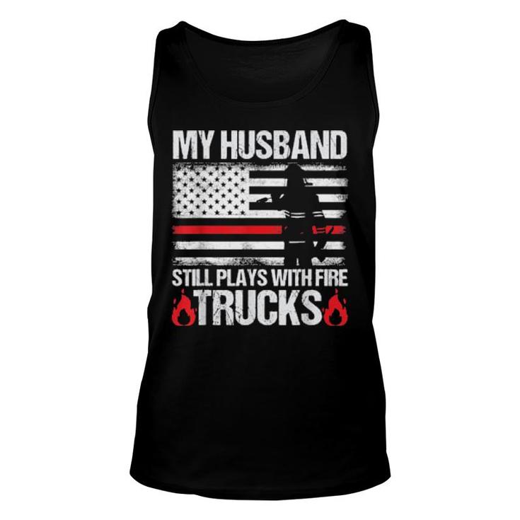 Firefighter's Wife Quote Proud Fireman Usa Flag Design  Unisex Tank Top