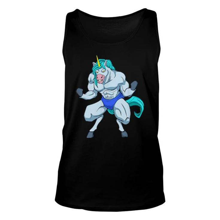 Fitness Bodybuilder Unicorn Shows Muscles Gym  Unisex Tank Top