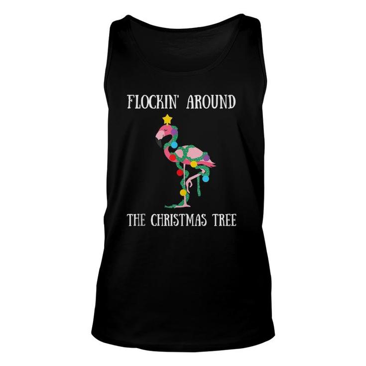 Flamingo Flocking Around The Christmas Tree Light Chain  Unisex Tank Top