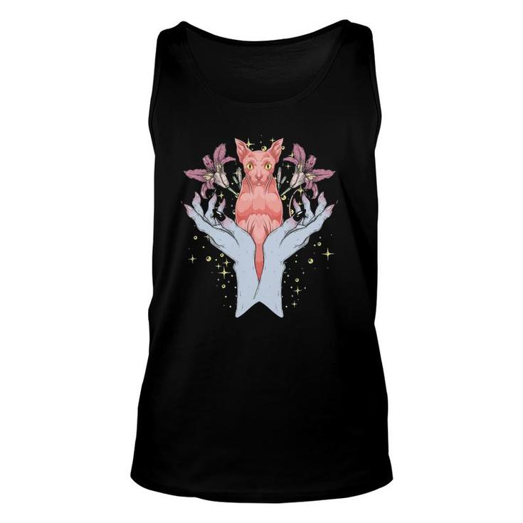 Flowers Occultism Pagan Animal Hamsa Hands Witch Sphynx Cat Unisex Tank Top