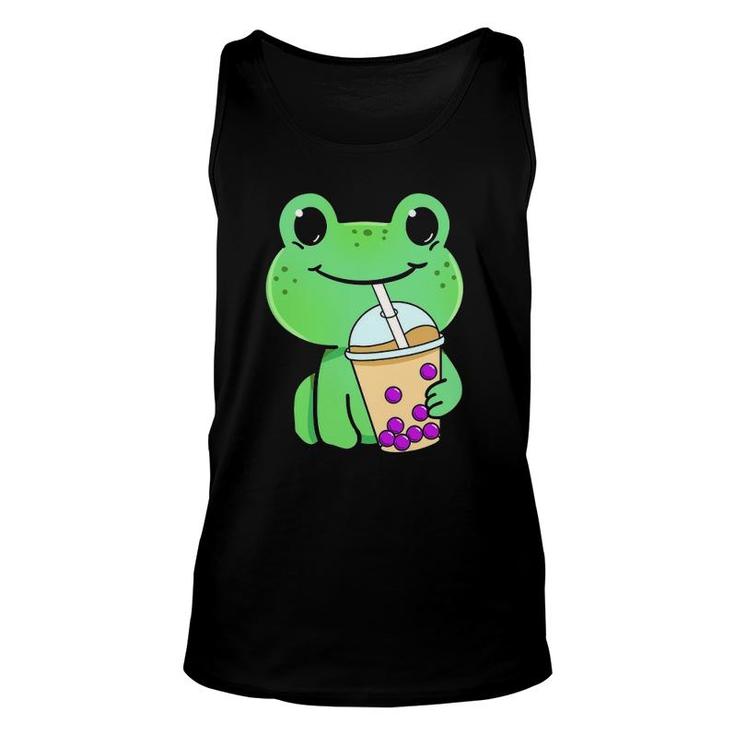 Frog Drinking Bubble Tea Unisex Tank Top