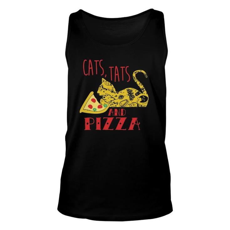 Funny Cat Lovers Gift Tattoo Lovers Pizza & Cats Unisex Tank Top