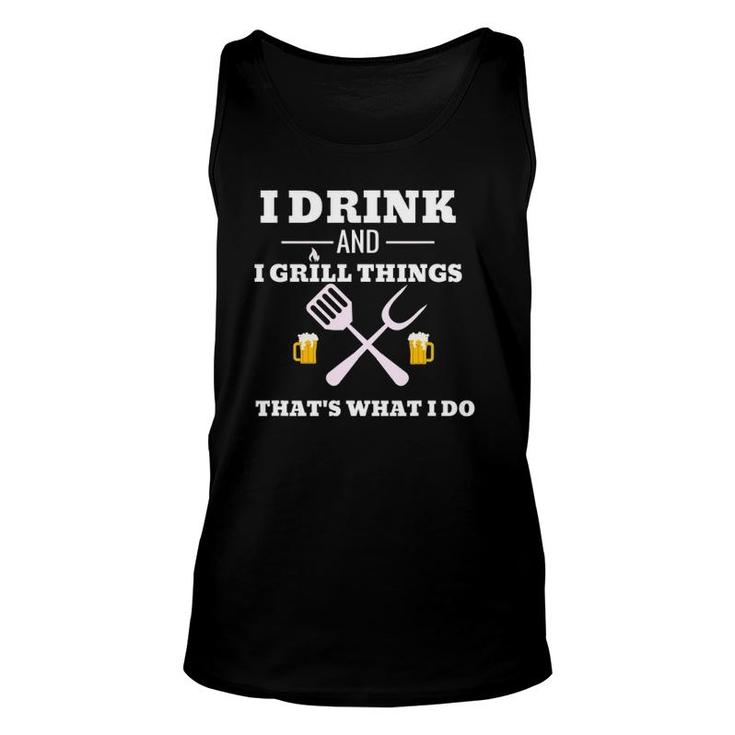 Funny Drink Beer Grill  Dad Father's Day Gift Tee Unisex Tank Top