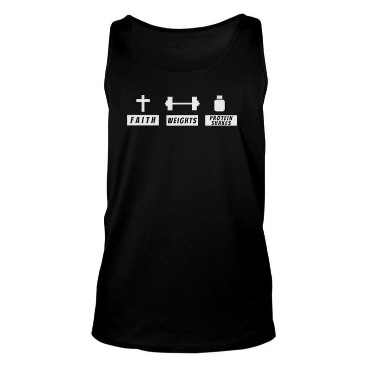 Funny Faith Weights Protein Shakes Christian Fitness Unisex Tank Top