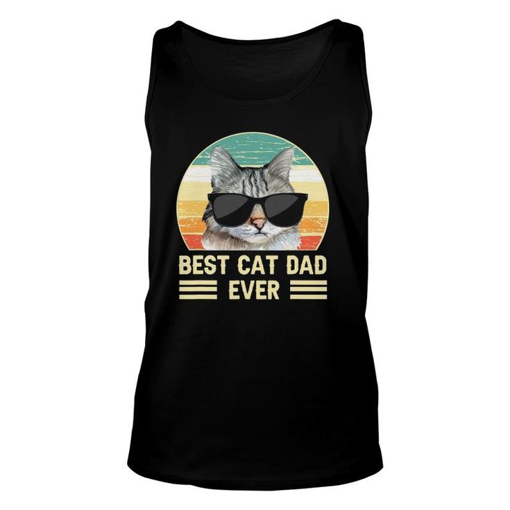 Funny Retro Best Cat Dad Ever , Cat With Sunglasses Unisex Tank Top