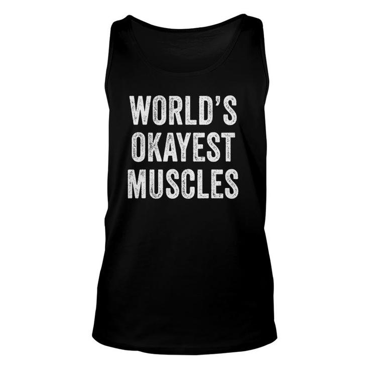 Funny World's Okayest Muscles Gym Workout Dad Vintage Retro Unisex Tank Top